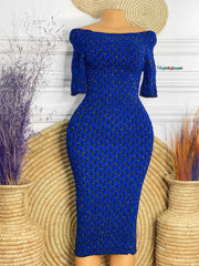 Off-Shoulder Blue Elastic Gown